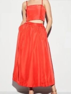 Women's Red Satin Maxi Skirt And Top